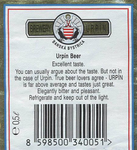 Пиво Urpin Light Beer (Banska Bystrica)