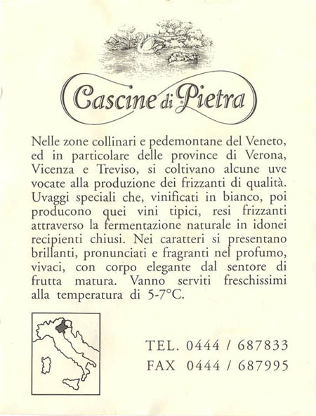 Вино белое игристое Cascine di Pietra / Vino frizzante Spumabianca