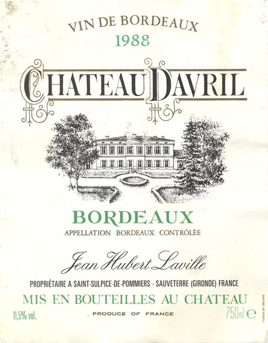 Вино CHATEAU DAVRIL Bordeaux wine (Франция / France)