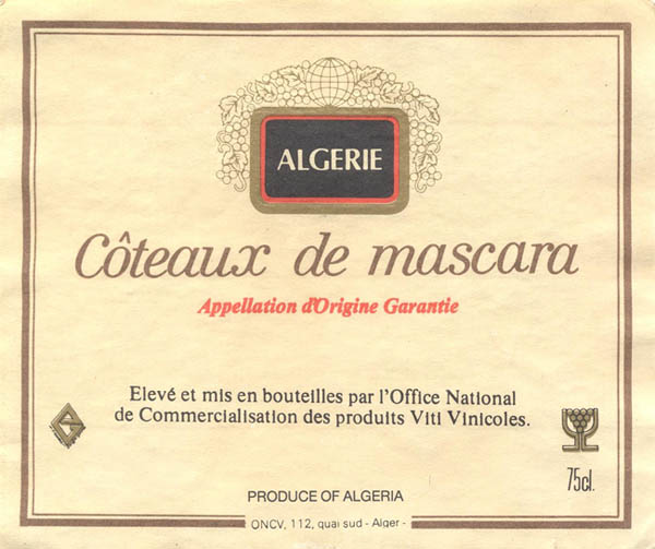 Вино Coteaux de mascara (Алжир / Algeria)